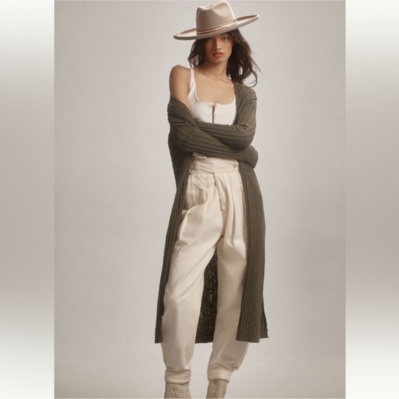 NWOT Anthropologie Pilcro Gauzy Distressed Long Duster Cardigan Sweater XS green - Picture 2 of 15